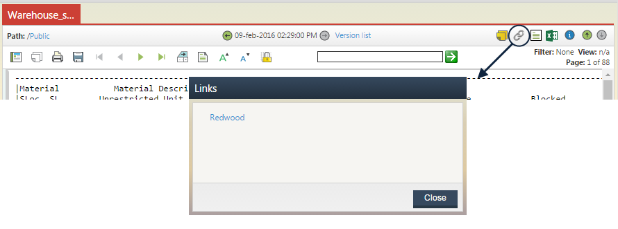 Screenshot of Document Hyperlink access and dialog